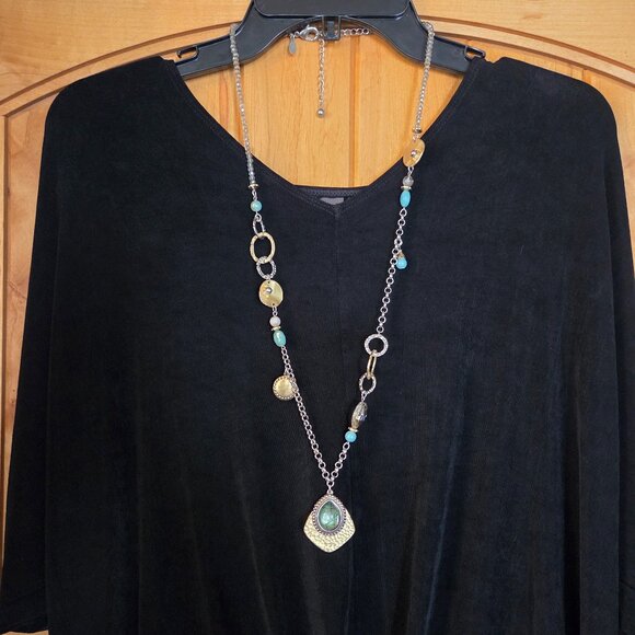 Chico's Long Two-Tone Necklace with Charms and Double Pendant - Picture 1 of 10